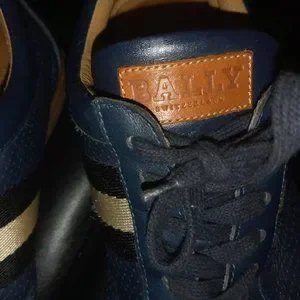 Preowned Bally Switzerland perforated blue leather size 10 BALLY OLIR navy blue leather perforated high-top sneakers | eBay main image 4